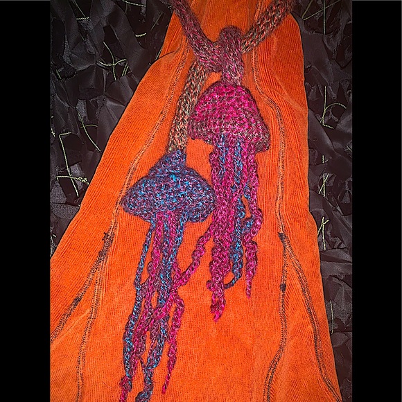 Vtg 2013 OOAK Corduroy Mushroom Leg Flares with crotched Jellyfish ties!!!! ❤️ - Picture 2 of 5